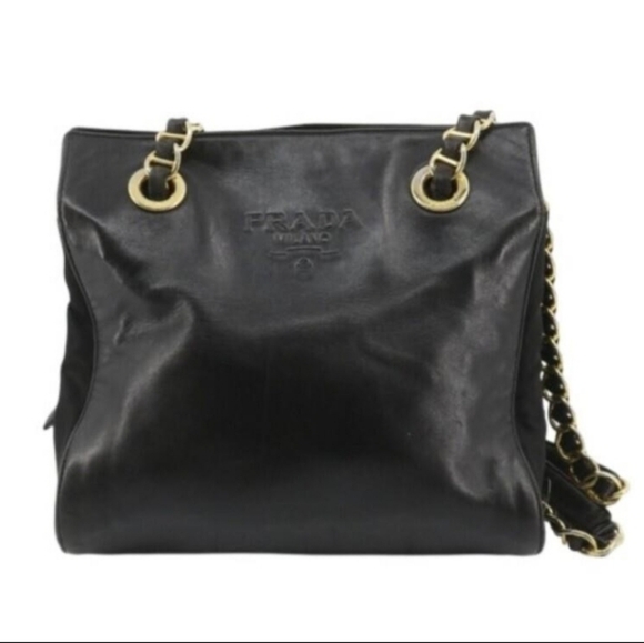100% Authentic Prada Nero Soft Leather Chain Shoulder Bag - Picture 3 of 6